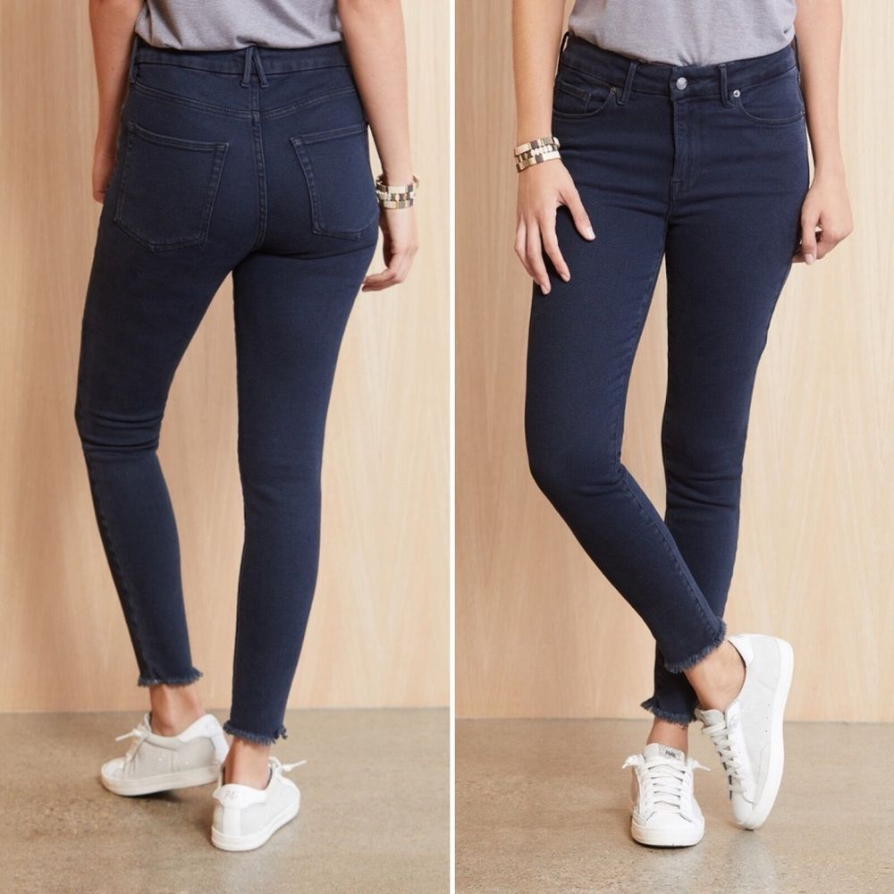Good American Jeans Good Legs Crop Chewed Hem Dark Indigo Blue Wash Size 25 | 0